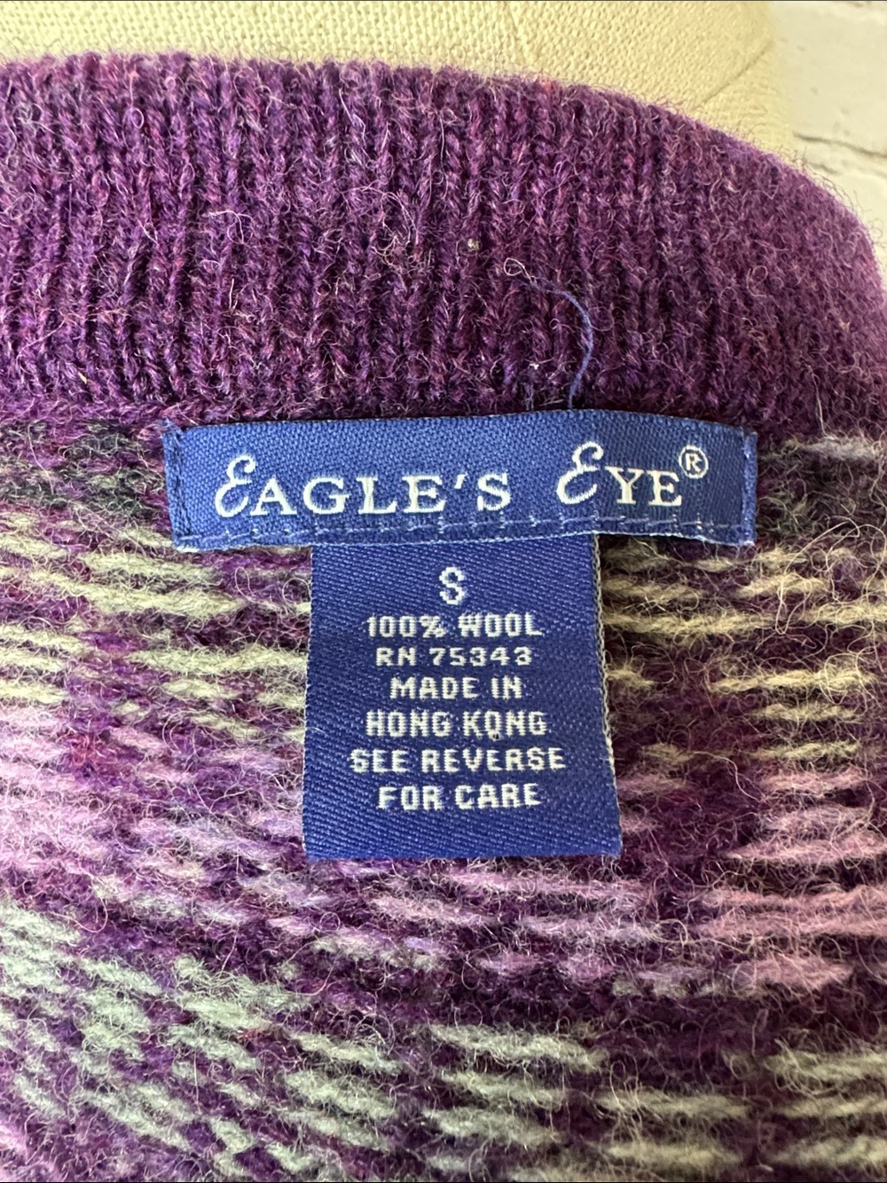 Y2K Eagle’s Eye Wool Fair Isle Hook Cardigan Purple Size Small S, M - Picture 11 of 11